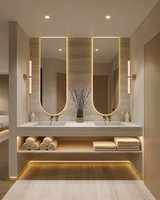 Meuble de salle de bain avec miroir et lavabo, design moderne, gain de place, en verre, imperméable