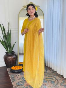 Traje Salwar de Tela de Rayón de Diseño Moderno, Estilo Indio Pakistaní, Color Amarillo, Último Modelo Exclusivo para Mujer, Elegante, Nuevo, para Fiestas, Bodas, Uso Casual - Product Image 3