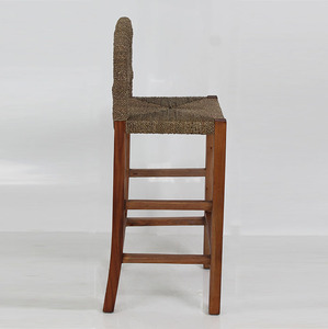 Taburete de Bar para Exteriores, Moderno, Minimalista, Duradero y Ecológico, Hecho de Madera de Caoba Natural y Pasto Marino, para Uso Comercial en Hoteles y Restaurantes - Product Image 5