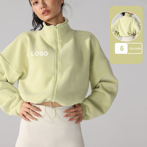 เสื้อฮู้ดครอปฟลีซเนื้อนุ่มพิมพ์โลโก้เองสำหรับออกกำลังกาย เสื้อสเวตเชิ้ตโพลีเอสเตอร์ทันสมัยสำหรับผู้หญิง - Product Image 1