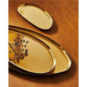 Modern Stackable Metal Pedestal Trays with X-Base Rose Gold <b>Mirror</b> Vanity Tray Set Elegant Coffee Table Centerpiece for Events - Product Image 2