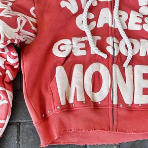 เสื้อฮู้ดผ้าฟลีซผ้าฝ้ายฝรั่งเศส460gsm กำหนดเองได้พร้อมพลอยเทียมพิมพ์ลาย3D โอเวอร์ไซส์บ็อกซี่เสื้อครอปฮู้ดซักกรด - Product Image 6