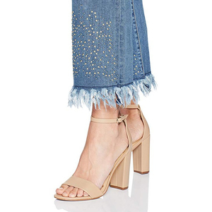 กางเกงยีนส์ระบายอากาศได้ดีของผู้หญิงไซส์ XL เอวกลางมีกระดุมตกแต่งแบบลำลองสีพื้นพิมพ์ลายขนาดกลาง - Product Image 4