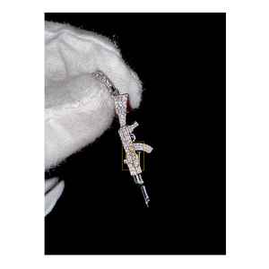 Regalo de aniversario Joyería fina 0,65 TCW 14K Oro sólido Unisex Custom Ice Out Gun Charm Dainty Moissanite Diamond Pendant - Product Image 1