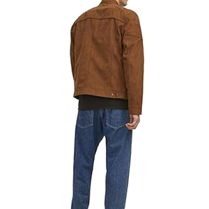 2025 automne hiver Cognac nouvelle mode hommes motif personnalisé col montant motard veste plaine teint toile-meilleure Option de gros - Product Image 4
