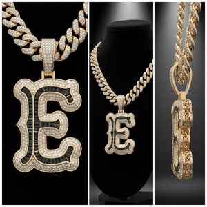 Collar con Colgante de Letra Inicial de Hip Hop para Hombre |   Joyería con Letras del Alfabeto en Plata Plateada con Incrustaciones de Moissanita, Diseño Moderno - Product Image 3