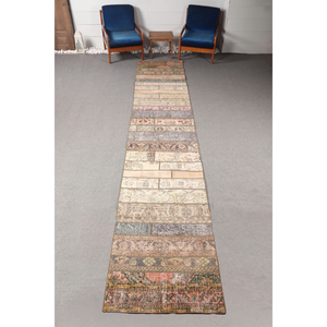 Turkish 2.8x14.5 ft <b>Rug</b>, Vintage <b>Small</b> <b>Rug</b>, Brown Floral <b>Rug</b> - Product Image 1