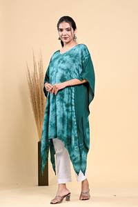 2025 verano Tie Dye verde Loose Fit Beachwear Kaftan de talla grande Midi longitud Swim Beach Wear 3/4 manga Kaftan para mujeres - Product Image 4