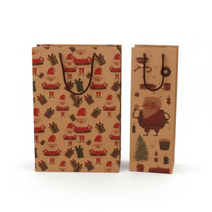 Wholesale Eco-friendly Handmade Coated Paper Customizable Red Wine Bottle <b>Bags</b> Gold Stamp Hand Length Handle for Christmas <b>Gift</b> - Product Image 5