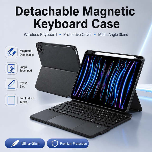 OEM Full Protection Magnetic Tablet Keyboard Case with Touchpad, Detachable Stand Cover and Stylus Slot for Wholesale