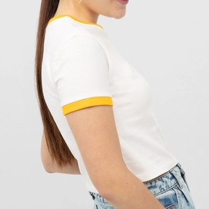 Top corto de algodón de alta calidad con cuello redondo para mujer, camisetas con estampado de logotipo personalizado en estilo deportivo para clima caluroso de verano - Product Image 3