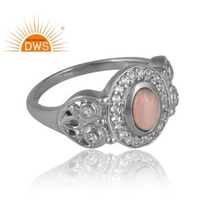 แหวนโอปอลและบุษราคัมสีขาวจากเอธิโอเปียธรรมชาติชุบด้วยเงินแพลเลเดียม925ดีไซน์ใหม่สำหรับผู้หญิงผู้ผลิตเครื่องประดับแบบกำหนดเอง - Product Image 4