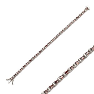 <b>Garnet</b> Stone Drop Cut Design Tennis <b>Bracelet</b> Turkish Handmade Wholesale 925 Sterling Silver Jewelry - Product Image 1