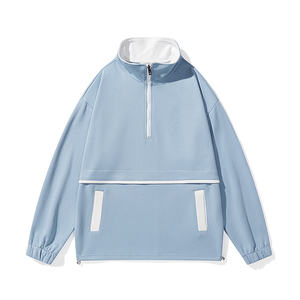 OEM Custom <b>Funnel</b> Zipper Neck Plain Pullover Quarter Snap Gray Sherpa Fleece Hoodie For Men - Product Image 6