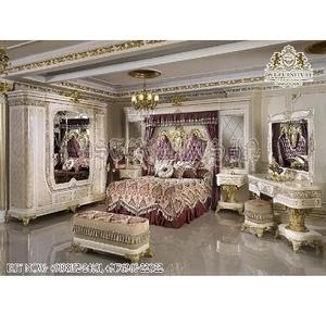 Juego de muebles de dormitorio de tema clásico francés Juego de dormitorio de madera de teca de aspecto real para el hogar Juego de muebles de dormitorio de madera de teca de princesa - Product Image 1