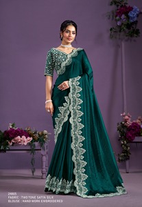 Collection festive pour femmes indiennes à la mode Saree en soie satinée avec chemisier non cousu pour mariage aux prix de gros - Product Image 6