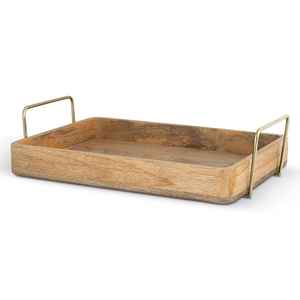 Plateau rond moderne en bois d'acacia avec poignée pour présentoir décoratif sur pied pour Ramadan et mariage - Product Image 1