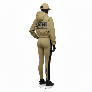 Ensemble coupe-vent pour femmes, tissu tissé en polyester et nylon de qualité supérieure, design à panneaux kaki et noir, logo par transfert thermique, ensemble coupe-vent grande taille - Product Image 5