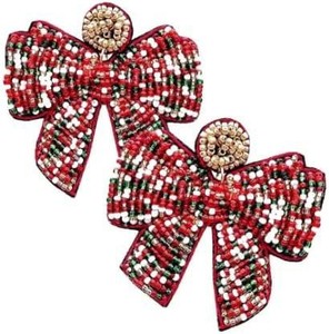 À la mode nouvelle conception de coeur à la recherche élégante reine des abeilles et graine de coeur perlée rouge et blanc bande verte boucles d'oreilles graine perlée faite à la main - Product Image 3