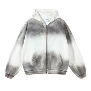 Survêtement streetwear zippé 100% coton French Terry délavé au soleil vintage avec logo personnalisé surdimensionné effet délavé à la pierre - Product Image 1