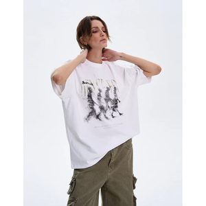 Lettering knitted Women's 100% Organic Cotton T-Shirts Hip hop streetwear style Breathable Heavyweight Oversized Drop Shoulder - Product Image 2