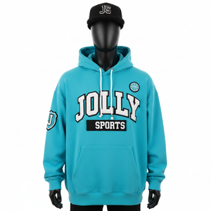Sweat à capuche en polaire 330GSM Turquoise Tissu doux et chaud Logo personnalisé Broderie Patch en chenille Style streetwear Basiques Sweat à capuche - Product Image 1
