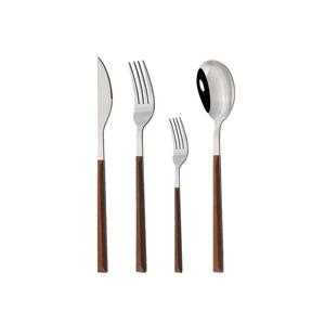 Juego de cubiertos de metal de diseño elegante con mango largo delgado de madera chapado en oro y plata para juegos de cubiertos de regalo de boda - Product Image 5