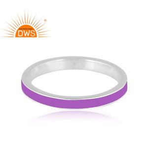 Anillo de banda de plata de ley fina con diseño indio hecho a mano y esmalte morado, joyería personalizada para mujer, regalo para ella. - Product Image 4