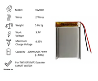 402030 402030-2 Baterai Polimer Lithium 200mAh 3.7V 2 Kabel Baterai Pengganti Kapasitas Tinggi Baterai Speaker Isi Ulang