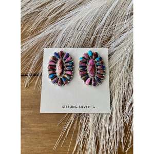 Navajo Handmade Pink Mohave Turquoise <b>Sterling</b> <b>Silver</b> <b>Stud</b> Cluster <b>Earrings</b> - Product Image 4