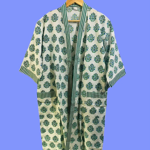 Robe kimono en coton grande taille à imprimé floral vert, légère, pour l'été, style loungewear - Product Image 1