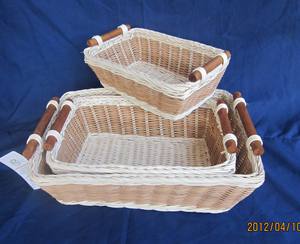 Juego de 3 cestas de almacenamiento decorativas de ratán tejidas a mano con asas de madera - Product Image 2