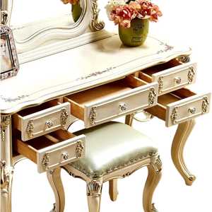 Ensemble de table de vanité en bois d'acajou de style français de luxe avec tabouret miroir coiffeuse élégante pour chambre à coucher ou hôtel appartement - Product Image 2