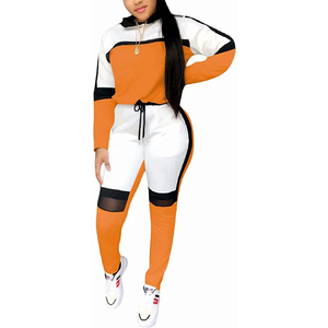 Conjuntos de ropa de algodón para mujer, nuevo traje de jogging con logotipo personalizado, conjunto de dos piezas, Sudadera con capucha y pantalones con media cremallera de invierno, chándales para mujer - Product Image 3