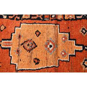 Tapis turc Herki vintage patchwork 2,6 x 9,9 pieds, tapis en laine écologique à bordure orange avec envers en latex - Product Image 4