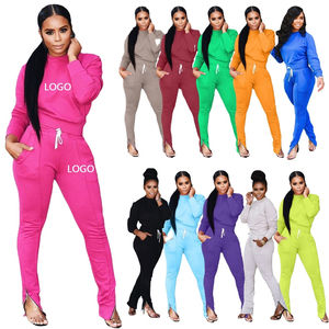 Survêtements de sport pour femmes, personnalisés, en molleton français uni, respirants, col montant, sweat-shirts et pantalons de survêtement, entraînement, jogging - Product Image 1