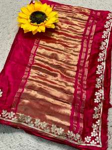 Sari traditionnel en soie modal Bandhej pour femmes avec blouse non cousue, travail Bandhej Gajji Gotapatti fait à la main, travail manuel, fabriqué en Inde - Product Image 5