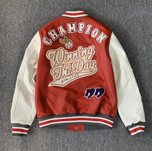 <b>Men's</b> Vintage Varsity <b>Jacket</b> Chenille Embroidery PU Leather <b>Flight</b> <b>Jacket</b> Stand Collar Regular Fit Winter Outerwear - Product Image 5
