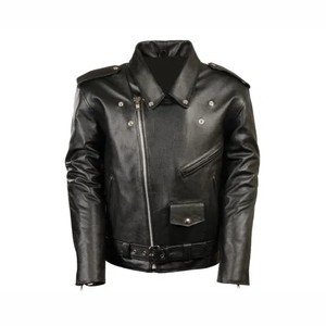 Blouson de moto d'hiver pour homme en cuir de vachette de qualité supérieure, personnalisé, avec techniques de broderie, col rond, réversible, coupe-vent, finition soignée - Product Image 2