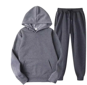 Ensemble de survêtement unisexe vintage en molleton technique uni, 2 pièces, fermeture éclair, sweat-shirt d'hiver, taille plus, polyester/coton, léger, à capuche, complet - Product Image 6