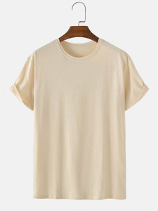 T-shirts pour hommes en coton 100% de haute qualité, style décontracté, tricotés, manches courtes, col rond, couleur unie - Product Image 6