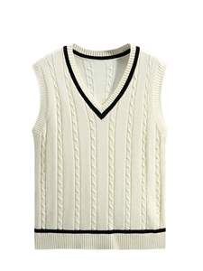 Gilet en tricot tendance en coton pour hommes, col en V personnalisé, style coréen, uni, rayé, pull - Product Image 5