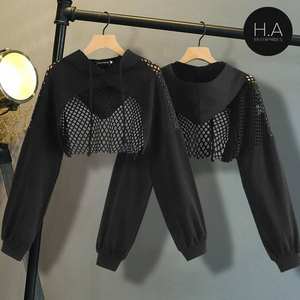 เสื้อฮู้ดผ้าฝ้ายแบบสั้นสำหรับผู้หญิงเสื้อครอปไซส์ใหญ่พิเศษออกแบบโลโก้ได้ตามต้องการ - Product Image 6