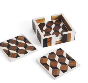 Juego de posavasos artesanales de media luna de 4 piezas de diámetro personalizado ecológico de estilo clásico con incrustaciones de hueso con logotipo personalizable - Product Image 3