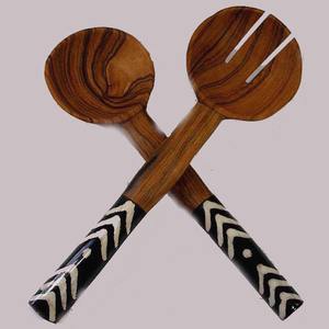 Nuevo juego de Servicio de ensalada con mango de cerámica medio blanco, juego de servidor de ensalada de madera, juego de servidor de cocina para Cena - Product Image 4