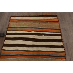 3.2x10.7 ft Vintage Turkish Rug, Runner Rug, Kilim <b>Brown</b> <b>Wool</b> Rug - Product Image 4