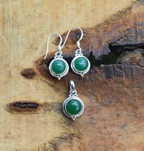 Ensemble de Boucles d'Oreilles en Argent Style Boho pour Femme, Ensemble de Pendentifs, Bijoux en Argent Sterling 925, Onyx Vert, Pierres Précieuses, Tendance, Cadeau Fait Main - Product Image 5