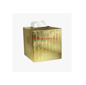 Boîte à mouchoirs décorative moderne en métal côtelé doré Organisateur de porte-serviettes carré fait à la main pour la décoration de salle de bain à la maison - Product Image 1