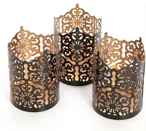 Lot de 3 chauffe-plats noirs Votive Gardens Weddings Lattice Cut Lantern Ideal Gift Metal Candle Holder