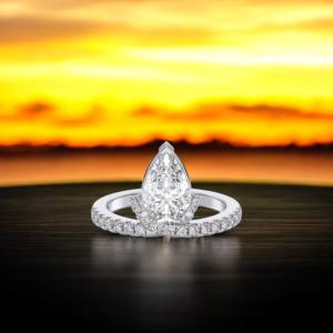 Anillo de compromiso de diamante de corte redondo y pera de 1,40 quilates, moissanita de quilates, (centro 1.00CT), hecho en oro macizo de 10K,14K,18K - Product Image 4